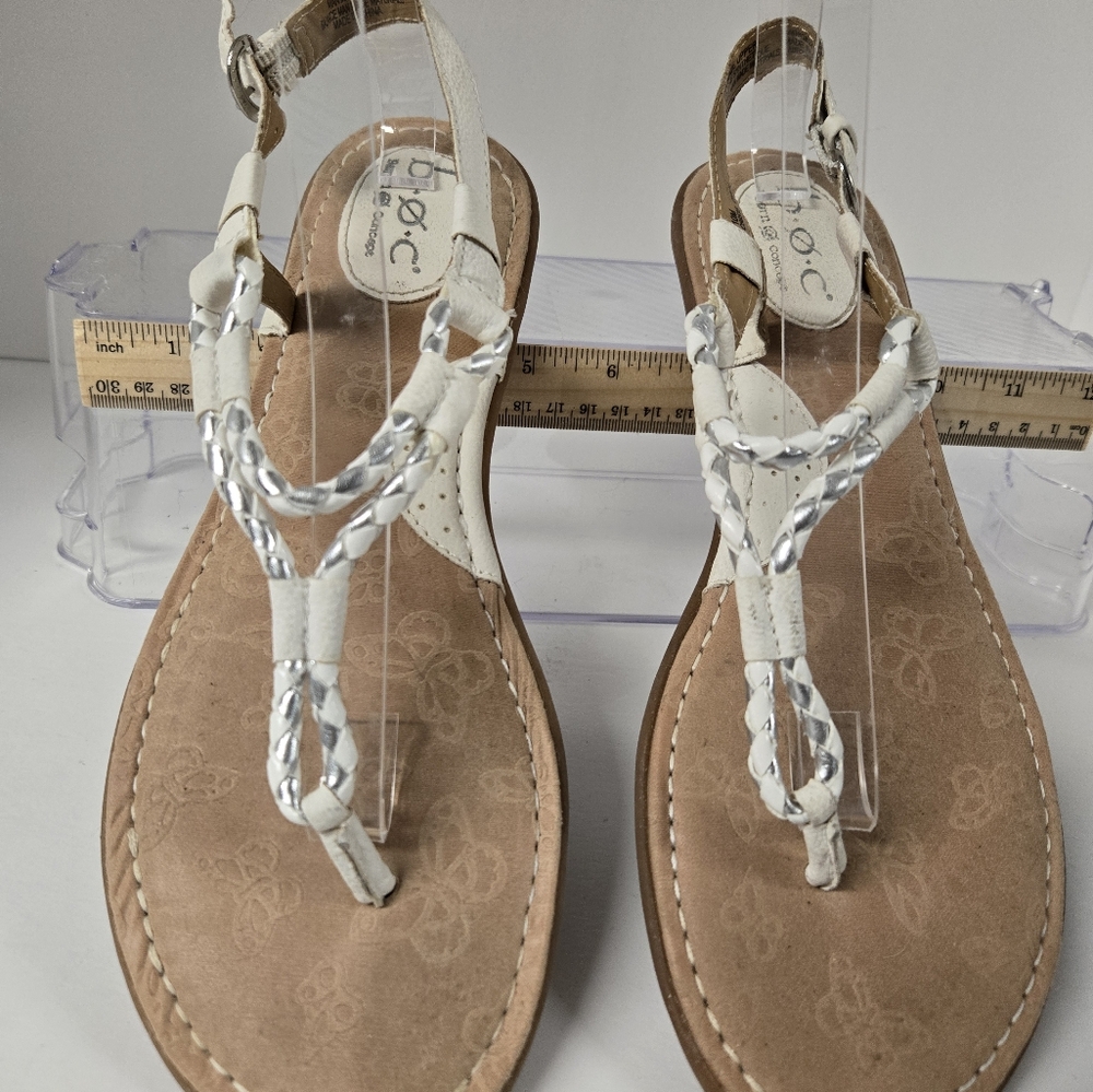 b.o.c Cream and Silver T-Strap Sandals